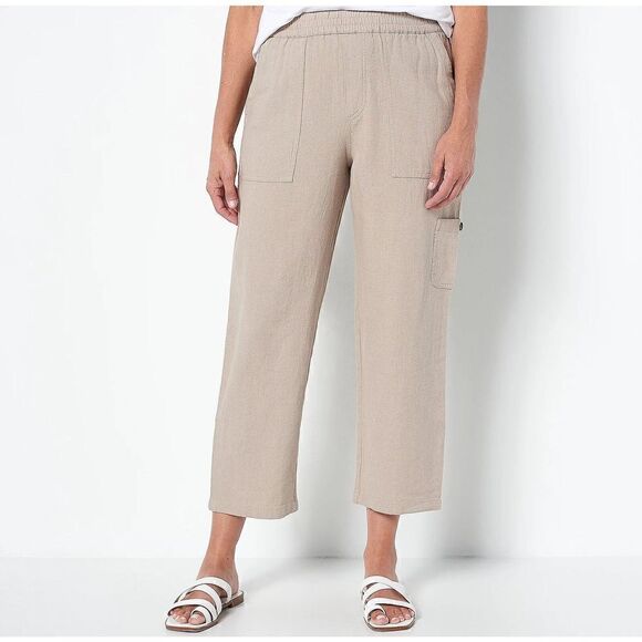 876 Susan Graver Regular Pure Easy Linen Utility Crop Pant FLAX XS petite - Picture 1 of 1